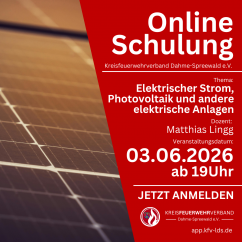 Online Schulung "Elektrischer Strom, Photovoltaik und andere elektrische Anlagen"