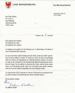 Danksagung Ministerpräsident zum 3. Blaulichttag und 10 Jahre Floriansdorf