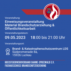 Einweisungsveranstaltung Material Brandschutzerziehung und Öffentlichkeitsarbeit